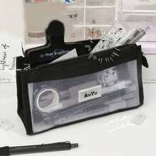 Transparent 5-Layer Mesh Pencil Case, Visible Pocket Storage Bag, School Supplies - Style 1 - View 8
