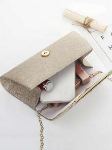 SIENNITY Lightweight, Business Casual Rhinestone Decor Bucket Bag Mini Drawstring Design - Gold - View 3