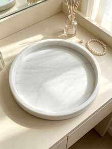 Dresser Tray, Silicone Round Tray, Decorative Storage Organizer Rack, Suitable For Bathrooms, Toilet Tanks, Bedrooms And Kitchen Countertops. It Can Store Jewelry, Candles, Lotion Bottles, Cosmetics And More, Marble‑White - Round marble - View 10