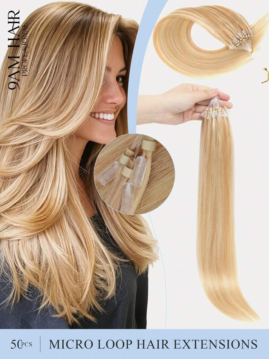 12-22 Inch Micro Loop Hair Extensions Human Hair,Color S27-613,Caramel Brown To 613 Blonde,Straight Women'S Hair Additions For Daily Use,Natural Look,Adds Volume & Length,Fit For All Hair Types & Ethnicities,Length Enhancement,Natural Appearance - S27-613 - View 1