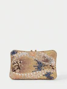 SHECARRY Ladies Elegant Beaded Gold Dinner Bag, Exquisite Simple Box Clutch Bag, For Parties, Festivals, Banquets, Weddings, Dress Matching - Gold - View 4