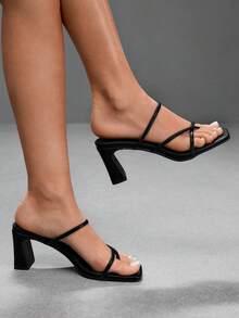 CUCCOO SZL Ladies Classic Black Crossstrap High Heel Sandals For Comfortable Commuting, Summer Vacation - Black - View 5