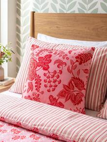 SHEIN 1 Piece, Retro Red Pink Tone European Floral Double-Sided Printed Pillow Cover, Living Room Balcony, Courtyard Bench, Homestay Decoration By Pillowcase - Multicolor - View 2