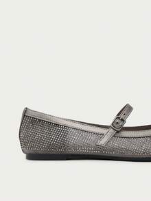 Nöista Black Mary Jane Ballet Flat Embellished With Tonal Rhinestones And A Delicate Strap, Combining Elegance With A Subtle Sparkle. Fall Shoes - Grey - View 6