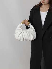 SIENNITY Cloud-Shaped Handbag, Pleated Underarm Bag For Women, PU Material - White - View 4