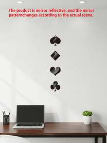 1pc Black Popular Poker Card Mirror Wall Sticker, Living Room, Bedroom Decoration, Sofa, TV Background Wall Decoration, Three-Dimensional Wall Sticker - one-size - View 9