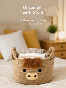Cute Cow Cartoon Cotton Rope Woven Basket, Desktop Storage Organizer For Keys Sundries - multicolor - View 7