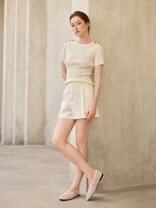 MOTF LADIES FLAT BOTTOM HOLLOW WOVEN HORIZONTAL STRAP BUCKLE MARY JANE SHOES SIMPLE ELEGANCE VACATION DAILY COMMUTER COLLEGE FALL SHOES - Pink White - View 4