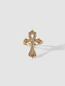 MortiRose Nhẫn cá nhân hóa phong cách Gothic hình chữ thập vàng - Cà phê vàng - Xem 1