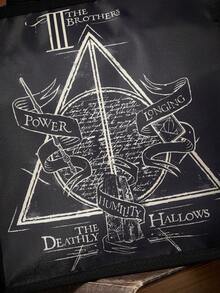 HARRY POTTER X SHEIN Vintage Triangle Rune Print Insulated Lunch Tote, Heat-Preserving Inner Layer. Holds Bento And Drinks For Office Workers, Students And Picnic Trips - Khaki black - View 5