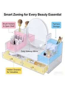 1PC Oval Mirror Vanity Cosmetic Storage Box With Double Drawers, Makeup Organizer, Must-Have Dressing Table Accessory - Double-draw Oval - View 6
