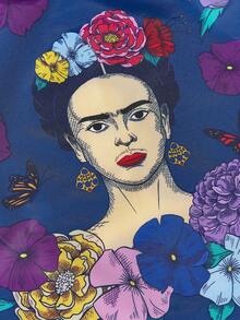 Frida Kahlo X SHEIN 印花聚酯纖維可折疊托特包，緊湊折疊設計，適用於超市購物、日常雜事與旅行使用，大容量且耐用 - 深紫色 - 查看 2