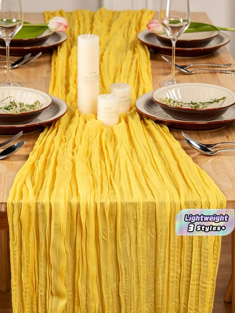 1/5件組 波希米亞風起司布桌旗 鄉村風薄紗透明桌巾 桌布 鄉村復古農舍裝飾桌旗 簡約聚酯纖維餐桌裝飾布 - 小雞黃 - 查看 1