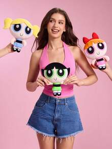 THE POWERPUFF GIRLS X SHEIN 1件卡通毛絨娃娃，由柔軟材質製成，配有精緻刺繡，可放置在沙發或車內裝飾，適合作為禮物 - 紅色 - 查看 2