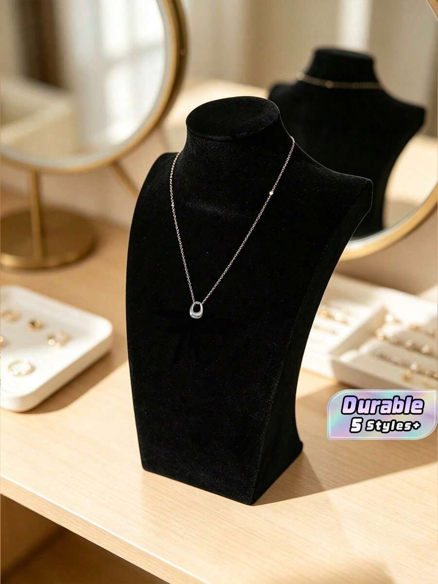 1-Piece Velvet Jewelry Display Mannequin, Necklace Stand, Jewelry Neck Model Hanger, Countertop Or Showcase Jewelry Necklace Display Prop, Organizing Rack - High dark gray - View 1