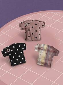 Joivida 1Pc Clothes Shaped Data Cable Storage Bag, Pendant Keychain, Earphone Cable Storage Bag, Polka Dot Pattern/Stripe Pattern, INS Style, Easy To Carry - Multicolor - View 3