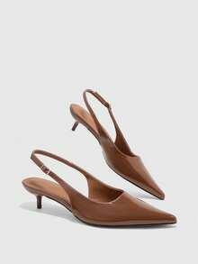 CUCCOO BIZCHIC Women's Shoes Glossy Pointed Heel Medium Heel Empty Buckle Light Luxury High Heels Commuter Banquet Shoes - Brown - View 10