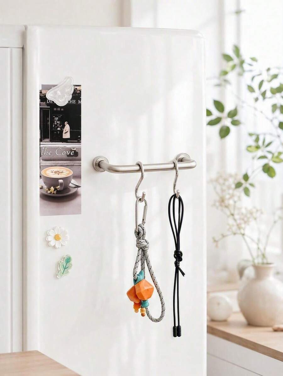 Haus Hana Creative Stainless Steel Magnetic Refrigerator Rod, No‑Drill Fridge Magnet Hanger, Simple Organizer For Kitchen Rags & Hand Towels - Multicolor - View 1