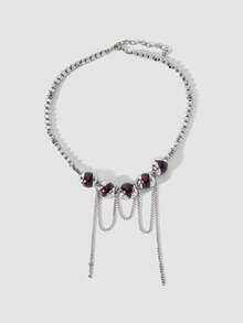 MortiRose Silver Stainless Steel Bead Splicing Gothic Vintage Necklace - Silver - View 4