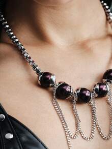 MortiRose Silver Stainless Steel Bead Splicing Gothic Vintage Necklace - Silver - View 5