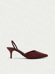 Nöista Sepatu flat bertali belakang anyaman warna burgundy dengan ujung runcing dan tali elastis minimalis untuk keanggunan sehari-hari yang berkelas. - Burgundy - View 2