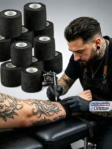 Self-Adhesive Elastic Bandage, Breathable Tape For Tattoo Grip, Sports, Pet & Wound Protection - Black - View 2
