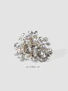 MortiRose Nhẫn hở ngọt ngào hình hoa hồng đính sequin thủ công màu bạc - Bạc - Xem 9