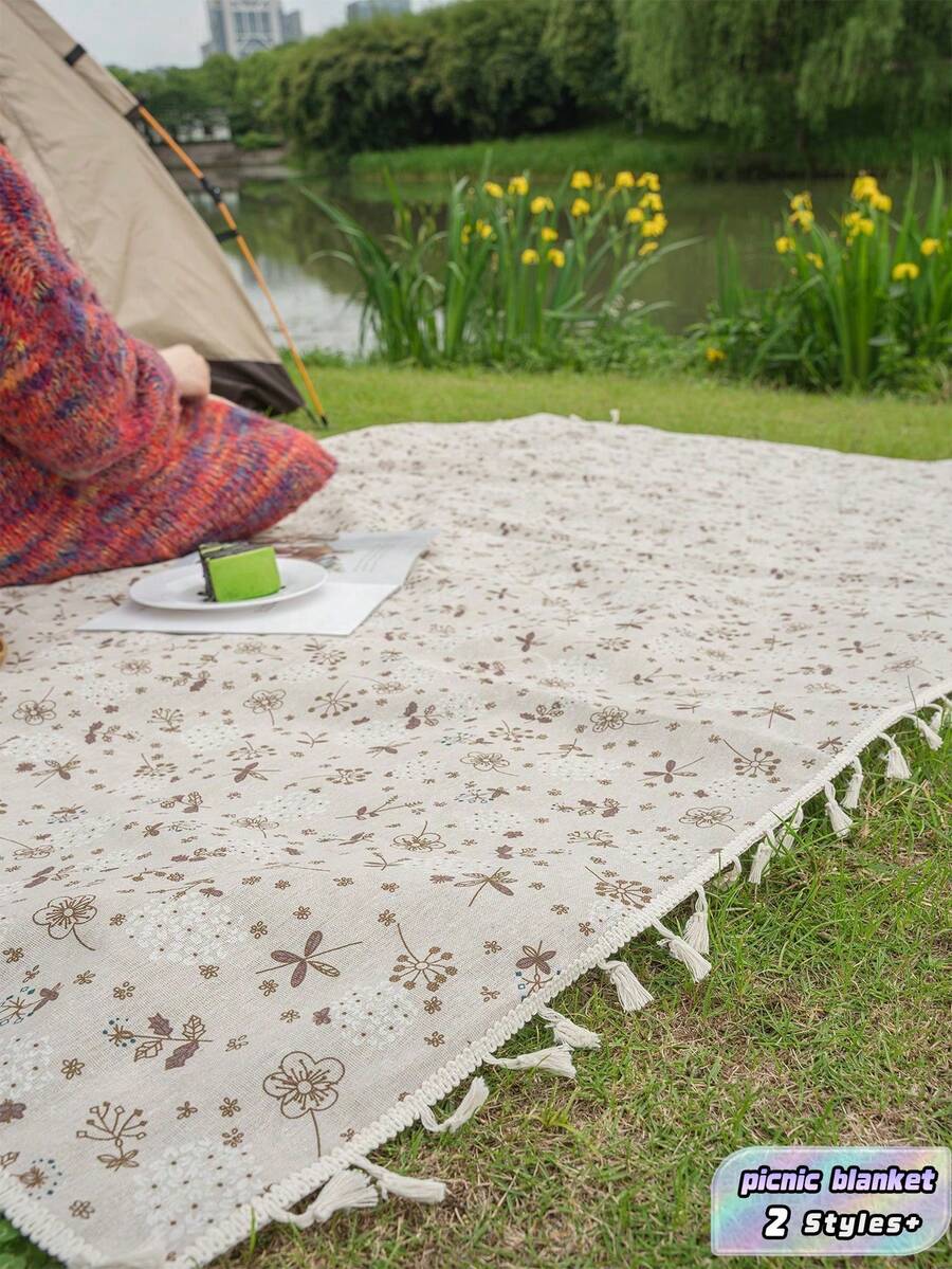 Bubaba 1pc Multicolor Floral Printed Picnic Blanket, Outdoor Portable Foldable Rug Suitable For Beach, Camping, Hiking, Travel, Family Concerts - Multicolor - View 1