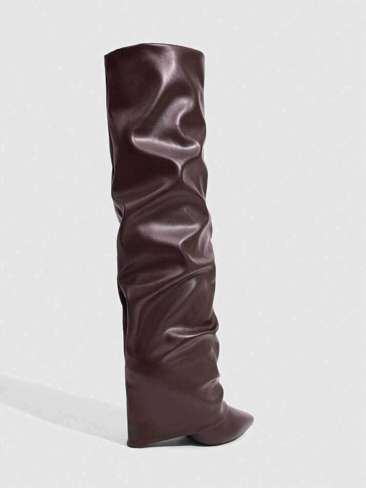 CUCCOO SZL Outdoor Women Pointed Stiletto PU Fabric Stylish Simple Comfortable Daily Party Banquet Side Zipper Boots - dark brown - View 3