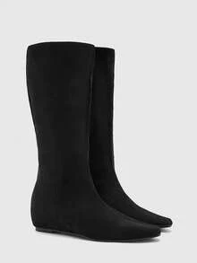 CUCCOO BIZCHIC Autumn And Winter Small Square Toe Retro Black Tall Boots Daily Commuting Shopping Dating - Black - View 4