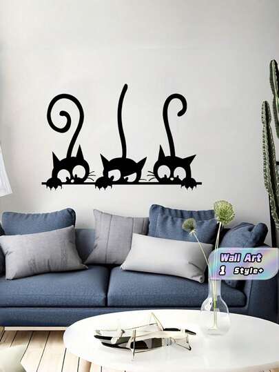 1 Set 3 Pegatinas de Pared de Gatos Lindos y Divertidos Mural Arte Decoración del Hogar Removible Autoadhesivo Despegable y Pegable para Sala de Estar Dormitorio Oficina Regalo