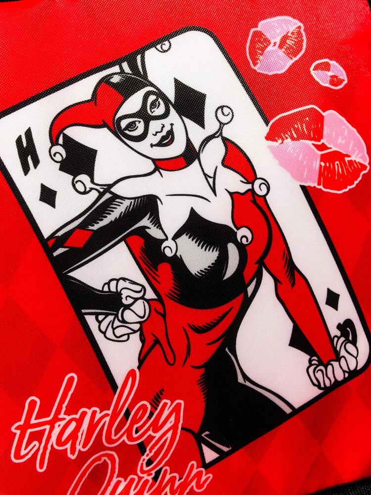 Harley Quinn X SHEIN 1 Patterned Printed Insulated Lunch Bag To Keep Food Warm Or Cold, Picnic Bag, Large Capacity, Can Hold Lunch Boxes - Burgundy - View 4