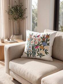 1 Piece, Ins Wind Fresh Flower Embroidered Pillowcase, Sofa Cushion Cover Decorative Pillowcase, Chenille Material, Embroidery Process, Very Suitable For Bedrooms, Sofas, Beds - Multicolor - View 9