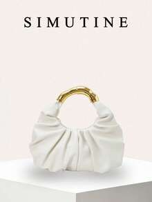 SIENNITY Cloud-Shaped Handbag, Pleated Underarm Bag For Women, PU Material - White - View 7
