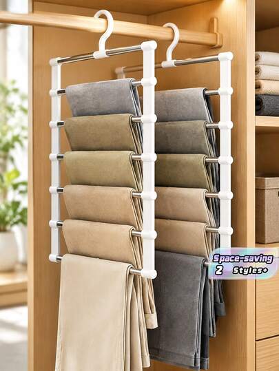 Cintre à pantalon trapézoïdal multifonctionnel et portable, convient pour les pantalons habillés, les jeans, les jupes, etc., avec des pinces en acier inoxydable, rangement anti-froissement, convient pour l'organisation de la garde-robe printemps/été, style minimaliste