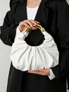 SIENNITY Cloud-Shaped Handbag, Pleated Underarm Bag For Women, PU Material - White - View 1