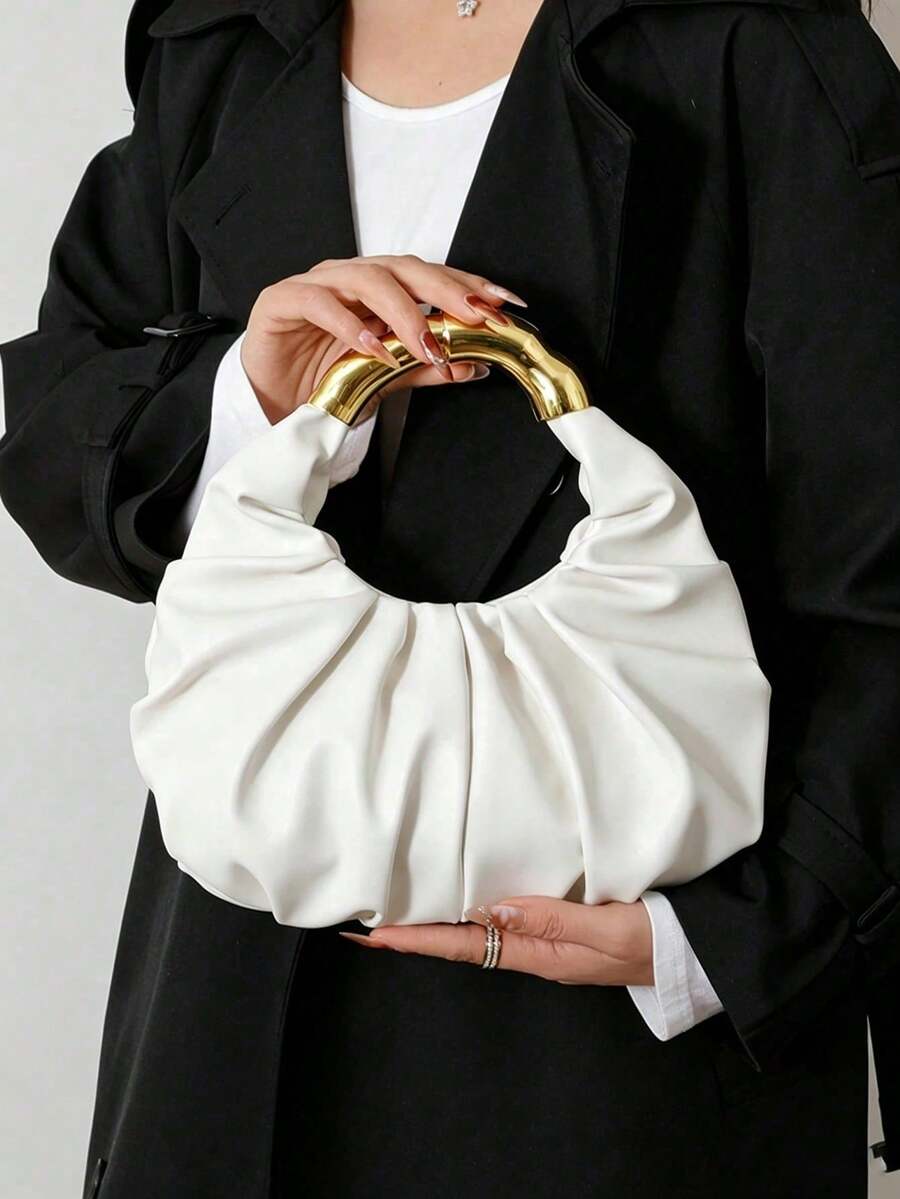 SIENNITY Cloud-Shaped Handbag, Pleated Underarm Bag For Women, PU Material - White - View 1
