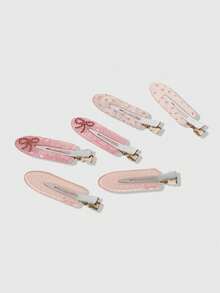 ROMWE Kawaii 6pcs Gentle Sweet Style Pink Floral Rhinestone Bow Hair Clips, Versatile Hair Accessories For Daily Commute, Dating, Photography - Multicolor 23 - View 2