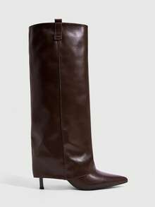 CUCCOO SZL Maillard Coffee Brown 尖頭細高跟直筒秋冬香料女孩氣質高筒靴 - 咖啡棕 - 查看 2