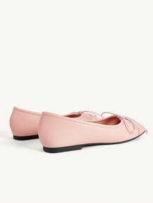 CUCCOO CHICEST Pink Satin Ballet Flats For Women, Square Toe, Low Vamp Bow, Soft Sole Shoes - Pink - View 4