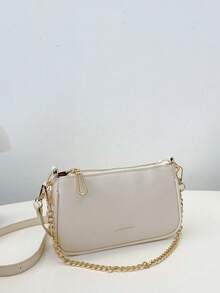 SIENNITY Textured Leather, Cream White,Essentials Storage, Zipper Closure, Simple Elegant Style, Hobo Bag, Ladies Casual Outing, Popular Underarm Handbag - White - View 7