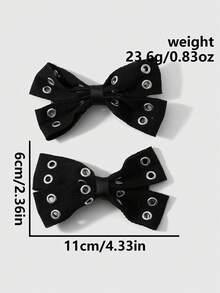 ROMWE Goth 2 Multi-Specification Y2k Dark Wind Black Air Eye Star Rivet Polka Dot Double-Layer Handmade Bow DIY Hairpin Duck Bill Clip, Combination Set - Black-53 - View 3