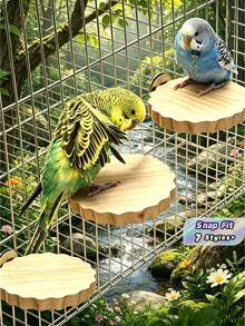 1/2pcs Wood Flower Shaped Perch Platform, Suitable For Parrots & Hamsters Climbing & Jumping Stage, Bird Cage Accessories, All Season - Apricot - View 2