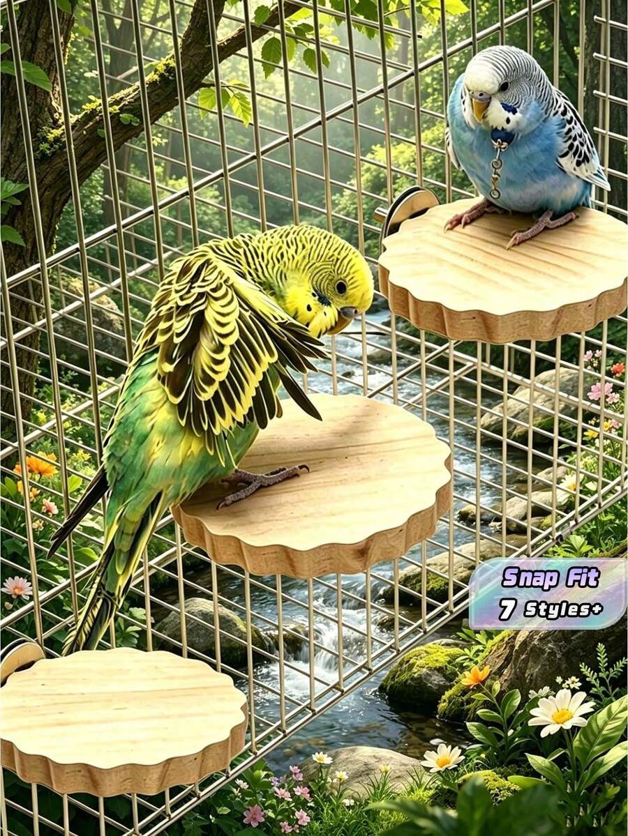 1/2pcs Wood Flower Shaped Perch Platform, Suitable For Parrots & Hamsters Climbing & Jumping Stage, Bird Cage Accessories, All Season