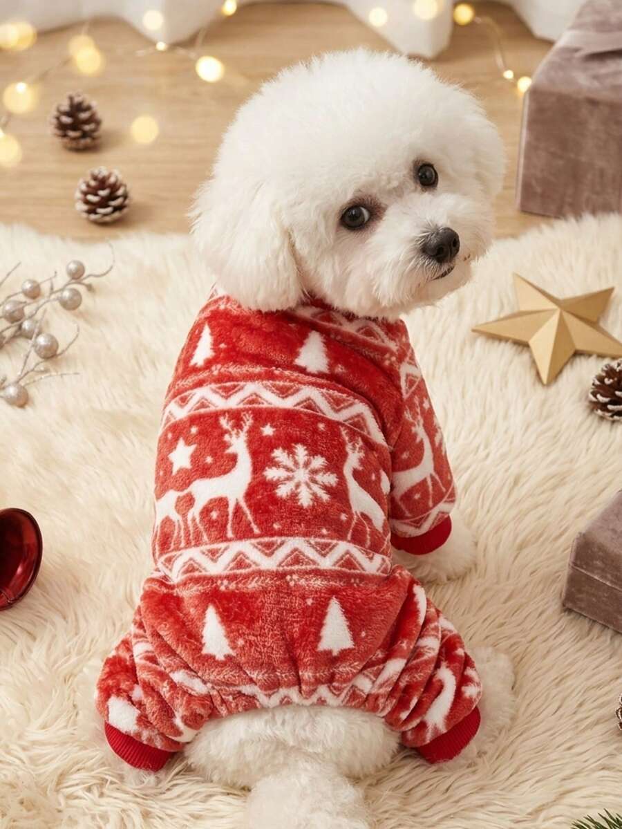 PETSIN 1件寵物聖誕風連身衣,柔軟舒適保暖防掉毛寵物服飾 - 彩色 - 查看 1