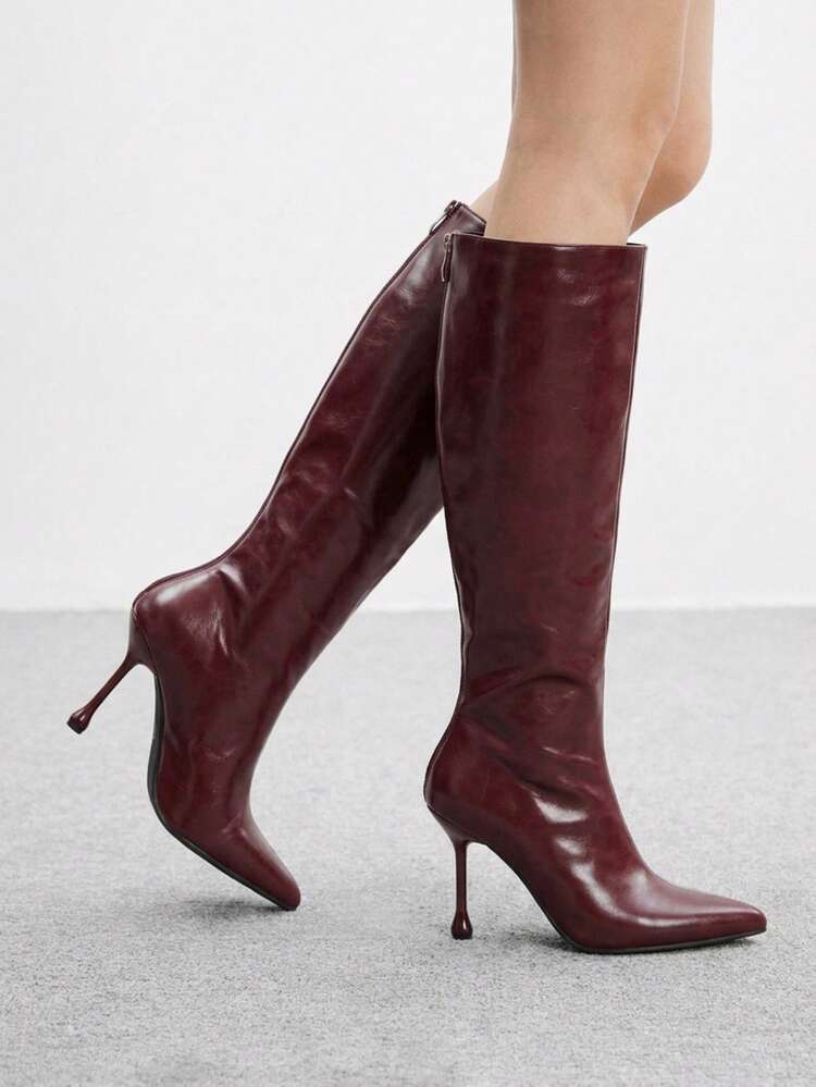 CUCCOO BIZCHIC Classic Western-Style Women's High-Heeled Boots, Suitable For Daily And Festive Occasions In Autumn And Winter Fall Boots - Ruby color - View 3