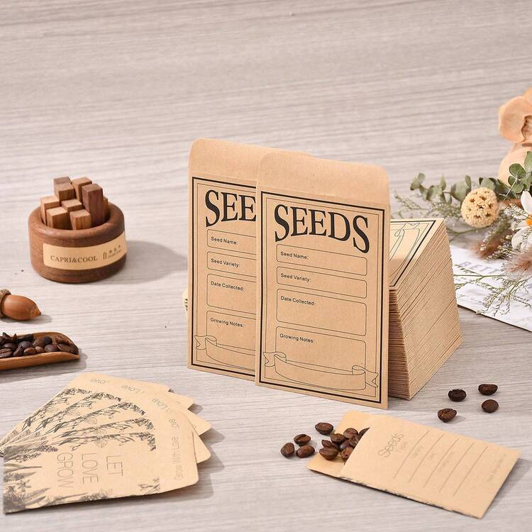 20/50/100/150/200pcs Vegetable Seed Bag Sample Envelope Paper Bag Various Sizes Small Resealable Kraft Durable Moisture Proof For Seed Storage Garden Farm Banking Office Organizer Label Writeable Home Portable Flower Herb - Brown - View 6