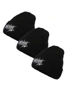 Dealstrict 1 Or 2 Pcs Casual Gothic Embroidered Knit Beanie For Men, Street Style Ski Cap For Women, Warm Multi-Purpose Cold Weather Hat, Loose Fit - Multicolor - View 8