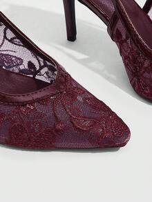 CUCCOO SZL Ladies Pointed Embroidered Gorgeous Elegant Dinner Party Wedding Heels - Burgundy sequins - View 5