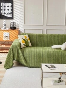 1 Pack Chenille Sofa Cover Blanket Stripe Pattern Soft And Durable Pet Friendly Machine Washable 100% Polyester Comes With Sofa Cover For Bedroom Living Room Home Decor - Green - View 4
